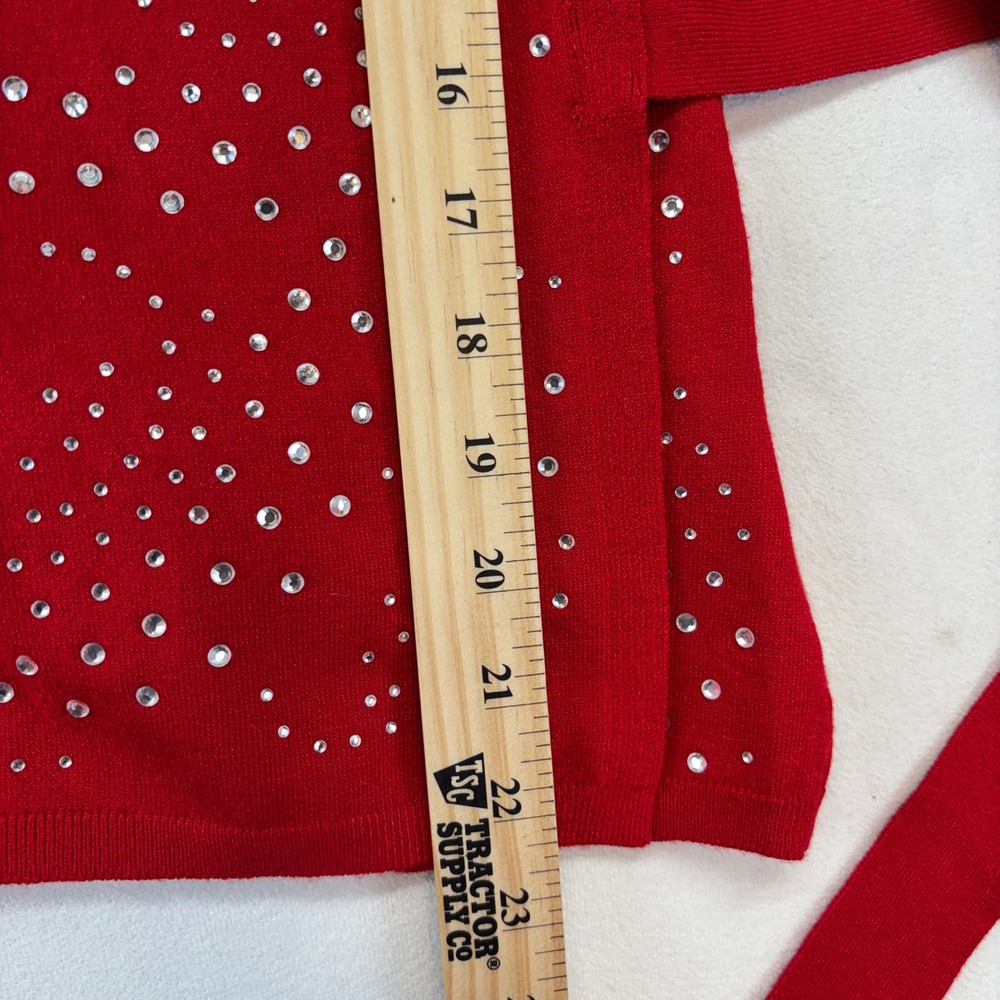 BOSTON PROPER Red Embellished Wrap Cardigan Sweater XXS Sparkle Tie Waist New - Picture 7 of 11